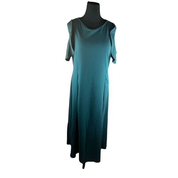 24/7 comfort apparel ruffle cold shoulder maxi dress hunter green 3XL New - Picture 3 of 8